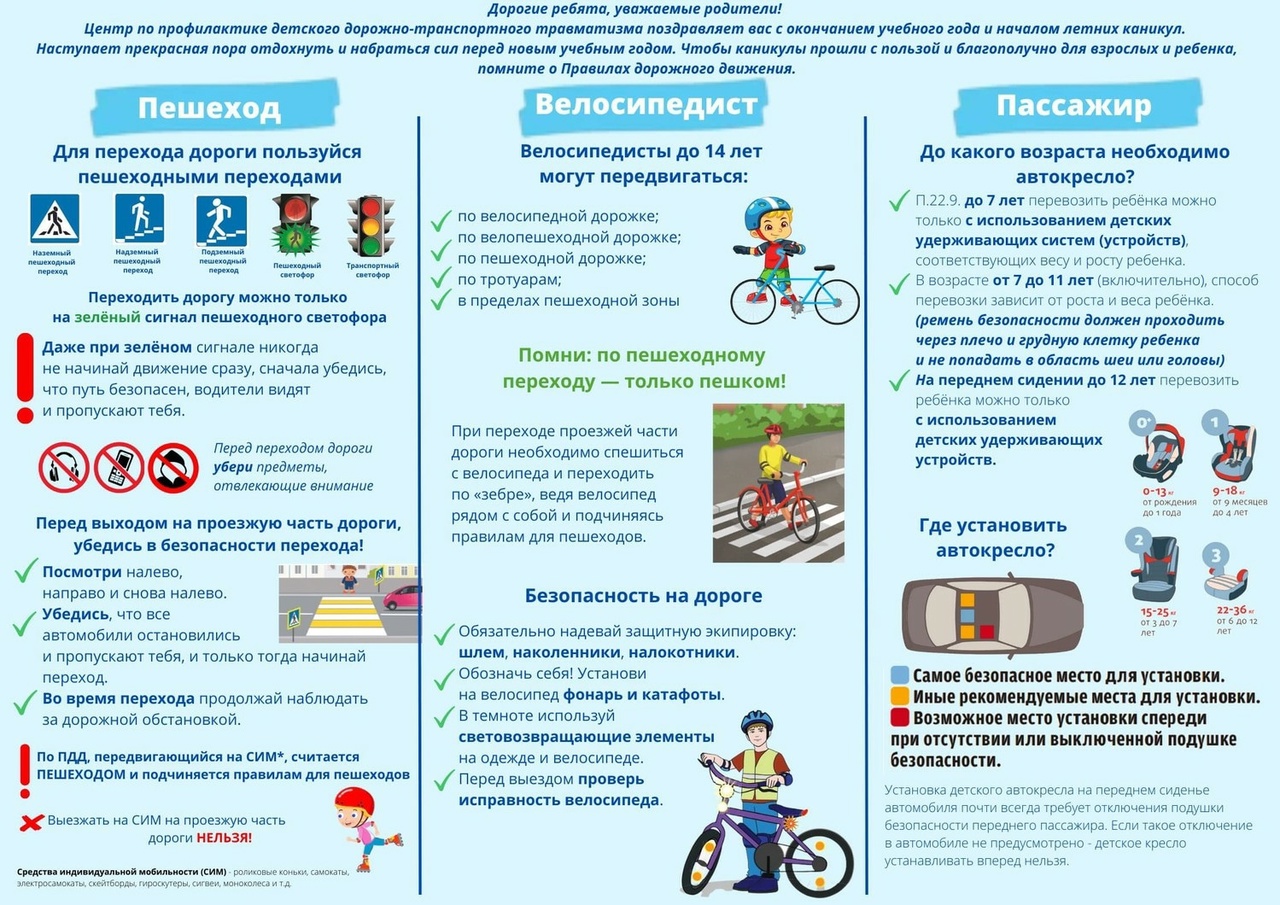 Безопасность на дорогах в период летних каникул.